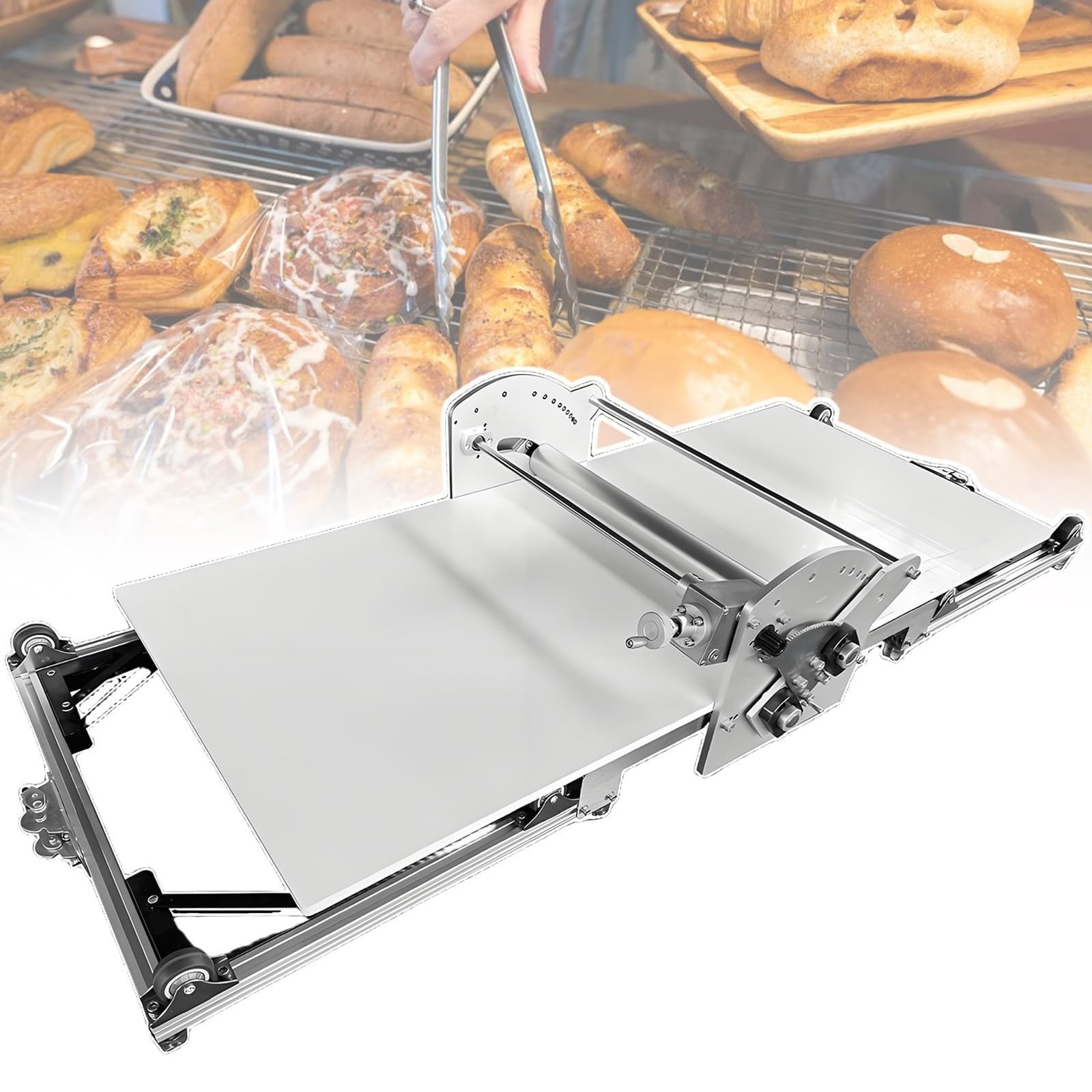 Laminadora De Masa De Acero Inoxidable -Laminadora Masa Croissant Sobadora Plegable Profesional Alta Eficiencia, Acero Inoxidable, Grosor Ajustable 0.07"-1.18 "(2-30mm) Para PanaderíAs