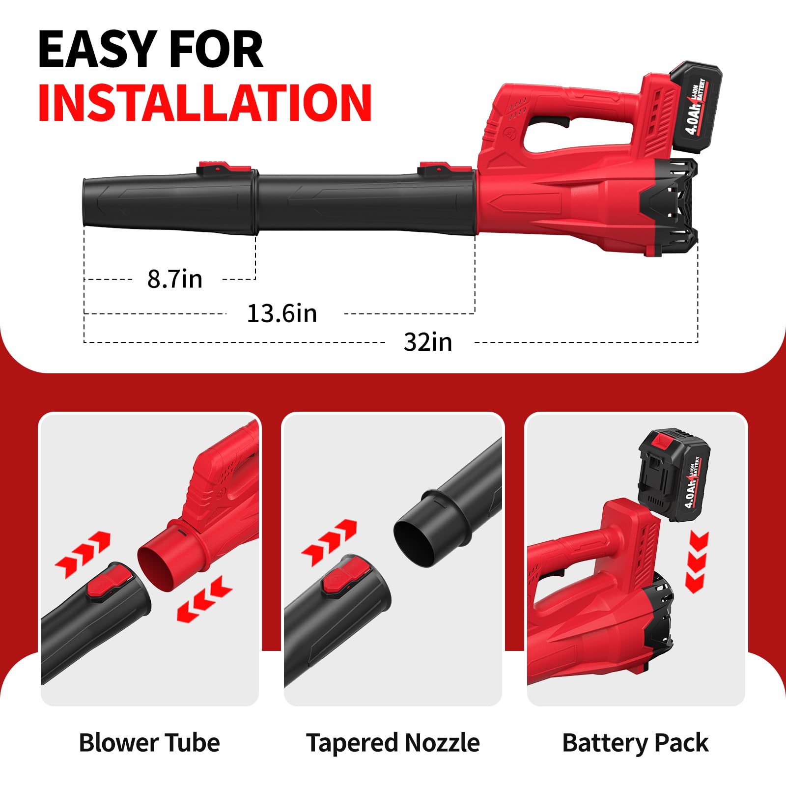 FULLYEA Soplador de hojas eléctrico inalámbrico, soplador de hojas alimentado por batería de 21 V con 2 baterías de 2.0 Ah y cargador rápido, soplador de hojas pequeñas de 200 MPH, sopladores de mano