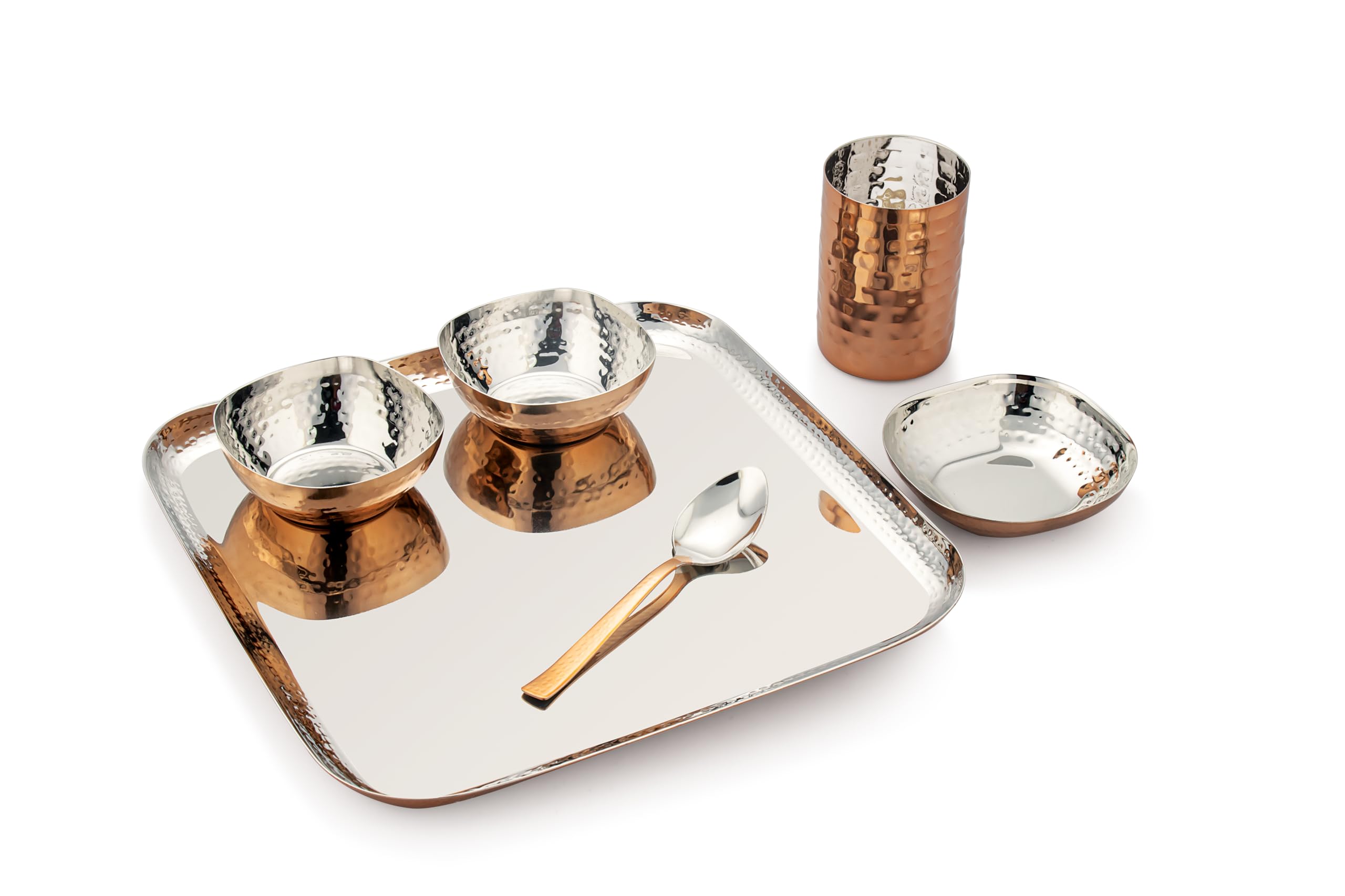 Silverglow Premium Stainless Steel Copper Dinner Set for 4 People | Square Family Dinner Set | 24-Piece Gift Pack | Dinner Plates, Bowls, Spoons, Tumblers | Festive Gift | Wedding, Diwali, Rakhi — Amazon image 3