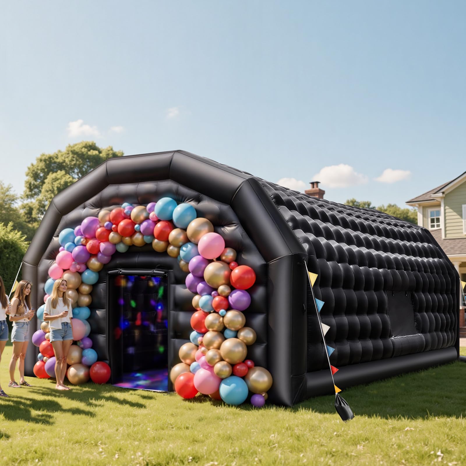 VEVOR Nadmuchiwany namiot imprezowy, nadmuchiwany namiot 8 x 6 x 4 m z dmuchawą 1100 W, worek z piaskiem i 2 oknami, namiot typu wiadro na imprezy, urodziny, wesela i imprezy, czarny