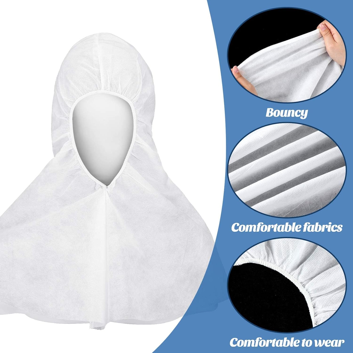 Yahenda 20 Pcs Disposable Hood Caps Spray Socks Opening Dust Hood with Elastic Edge, Unisex Adult Painters Mask Protecting Hair, Face, Head, Neck, Shoulders from Paint Over Spray, Dust White - Image 3