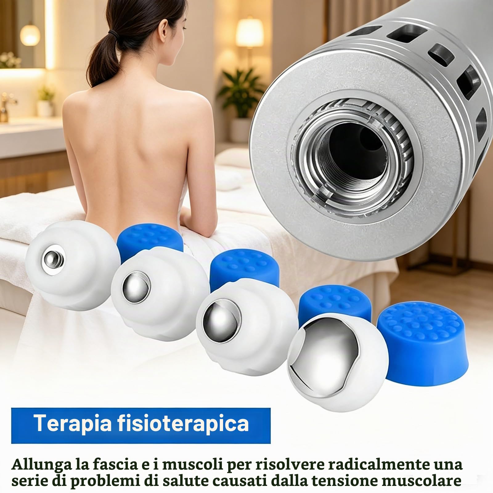 MObyat Apparecchio per Terapia a Onde d'urto, apparecchio per Terapia a Onde d'urto extracorporea elettromagnetica da 90 W, 10 testine massaggianti, Regolazione dell'energia 25-105 MJ