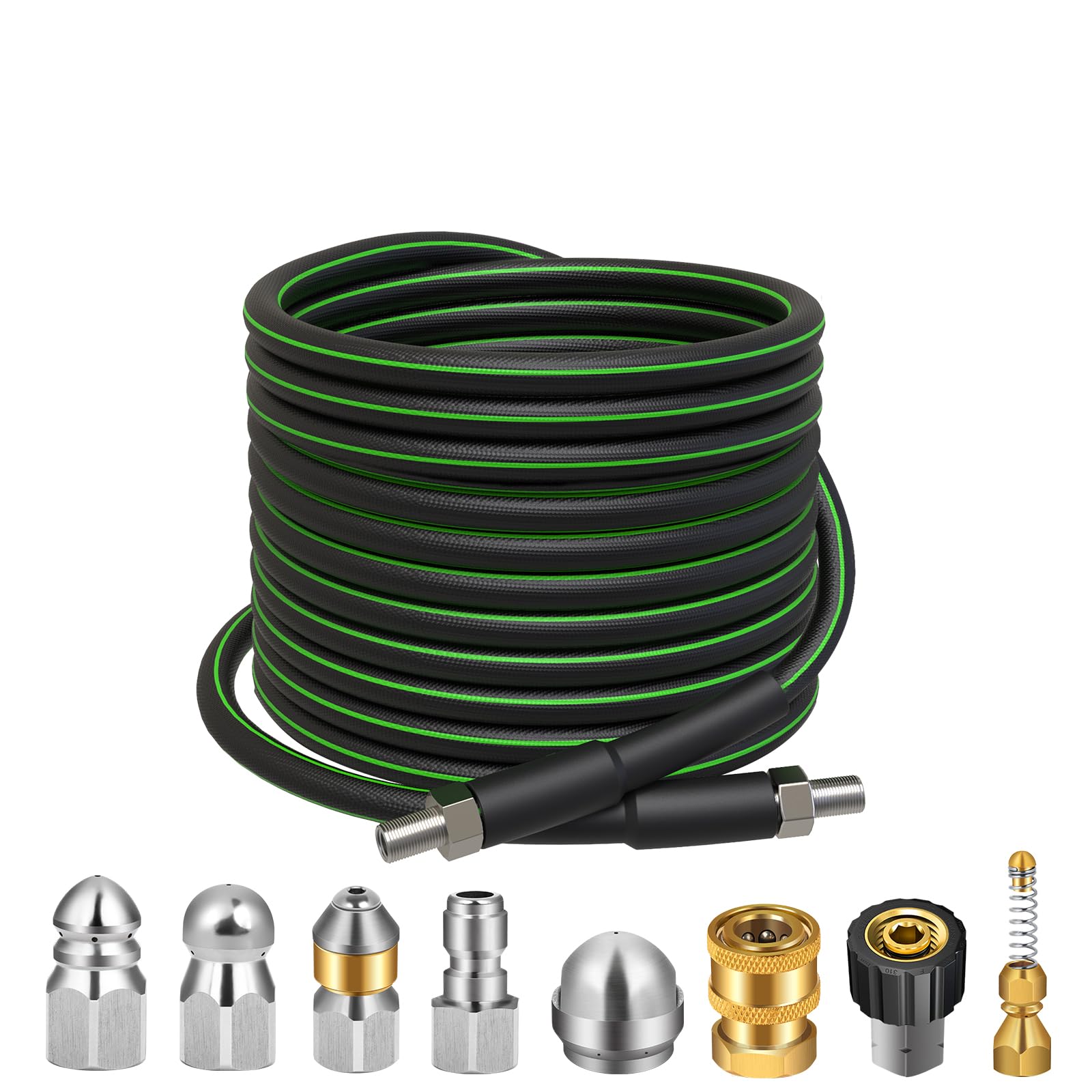 Sewer Jetter Kit for Pressure Washer 50 FT, 5800 PSI Pressure Drain Cleaner Hose for 1/4 Inch NPT Corner, Pressure Washer ...