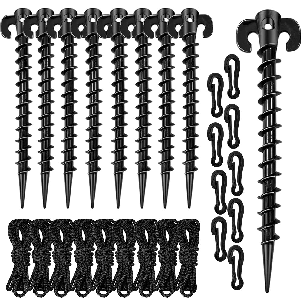 Plastic Tent Pegs, 27 Pieces Ground Pegs Camping Pegs with Tethers Ropes and Hooks Heavy Duty Tent Pegs for Camping, Hiking,Traveling, Beach, Halloween Christmas Outdoor Decorations
