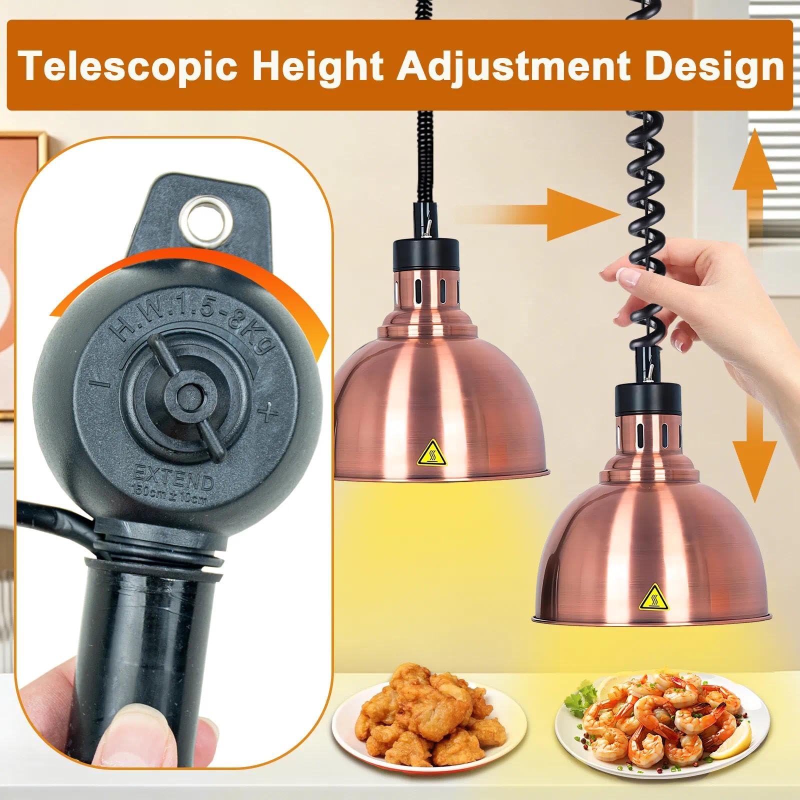 Hängende Wärmelampe Küche Gastro Einstellbare Höhe(B-25cm,4 Piezas)