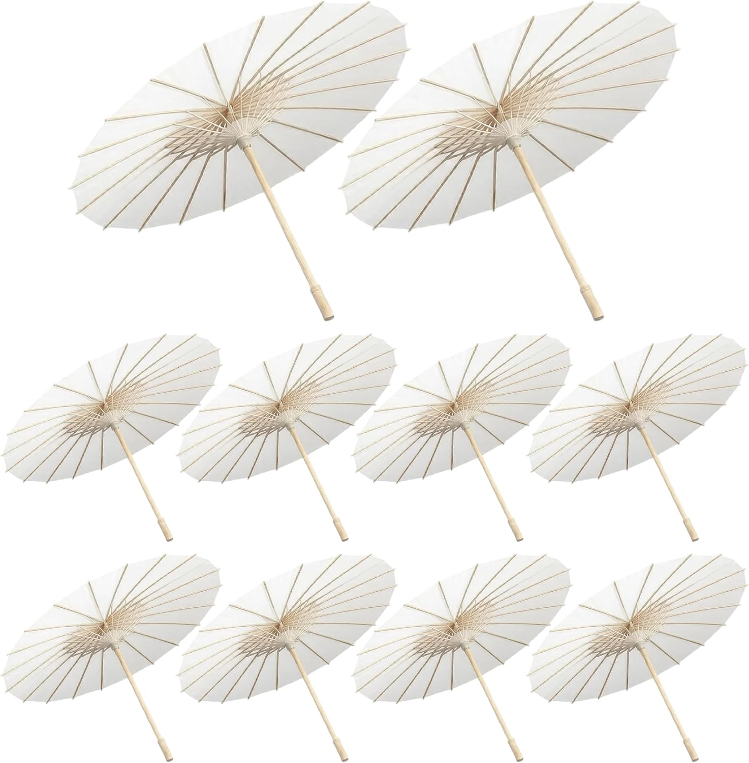 10PCS White Parasol with Wooden Handle, Paper Parasols For Wedding - Elegant Decor & Diy Creation Base, 23.62 Inch