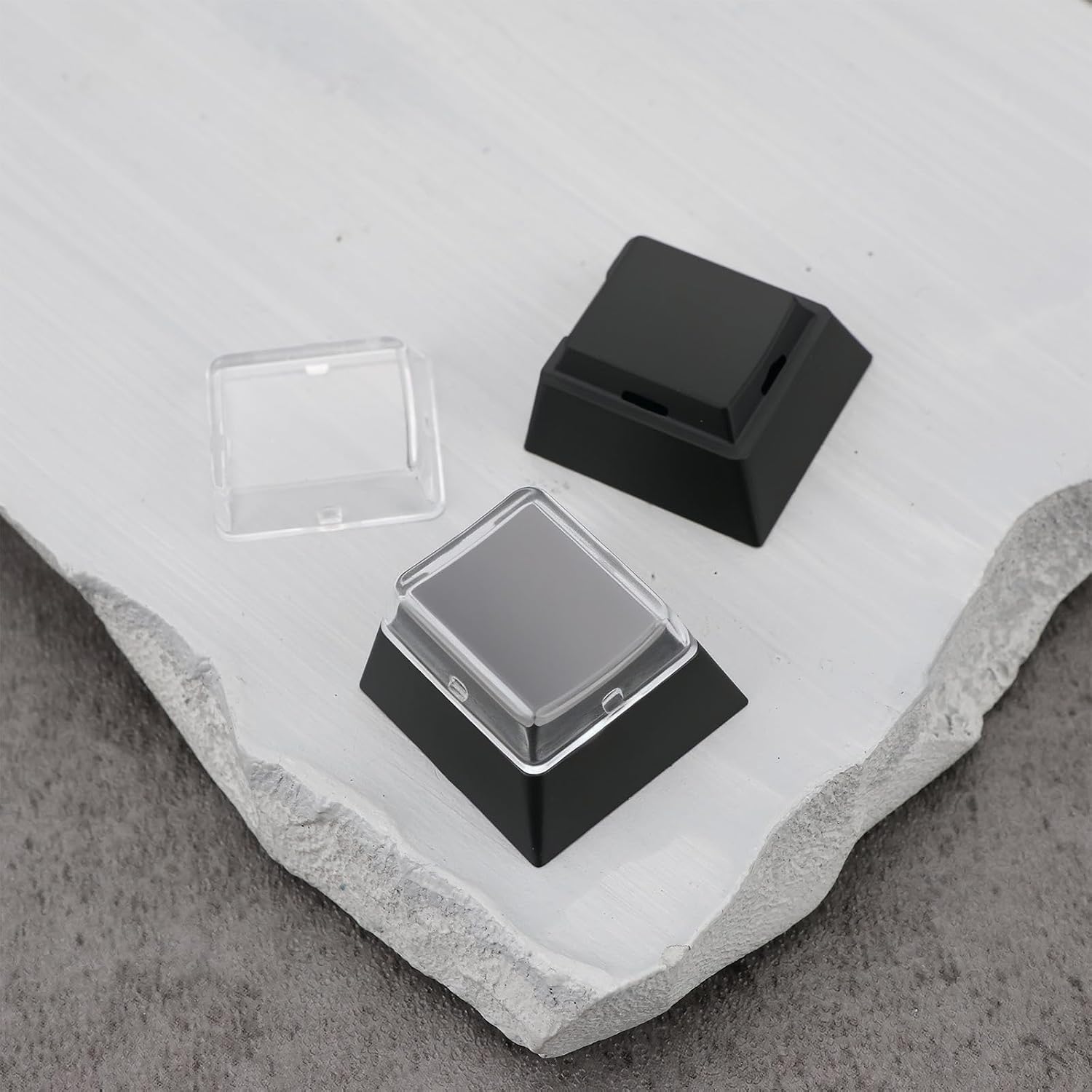12PCS Double-Layer Keycaps Plastic Profile Custom DIY 18x18mm Compatible with Cherry MX Switches with Transparent Cover Cap (Black)