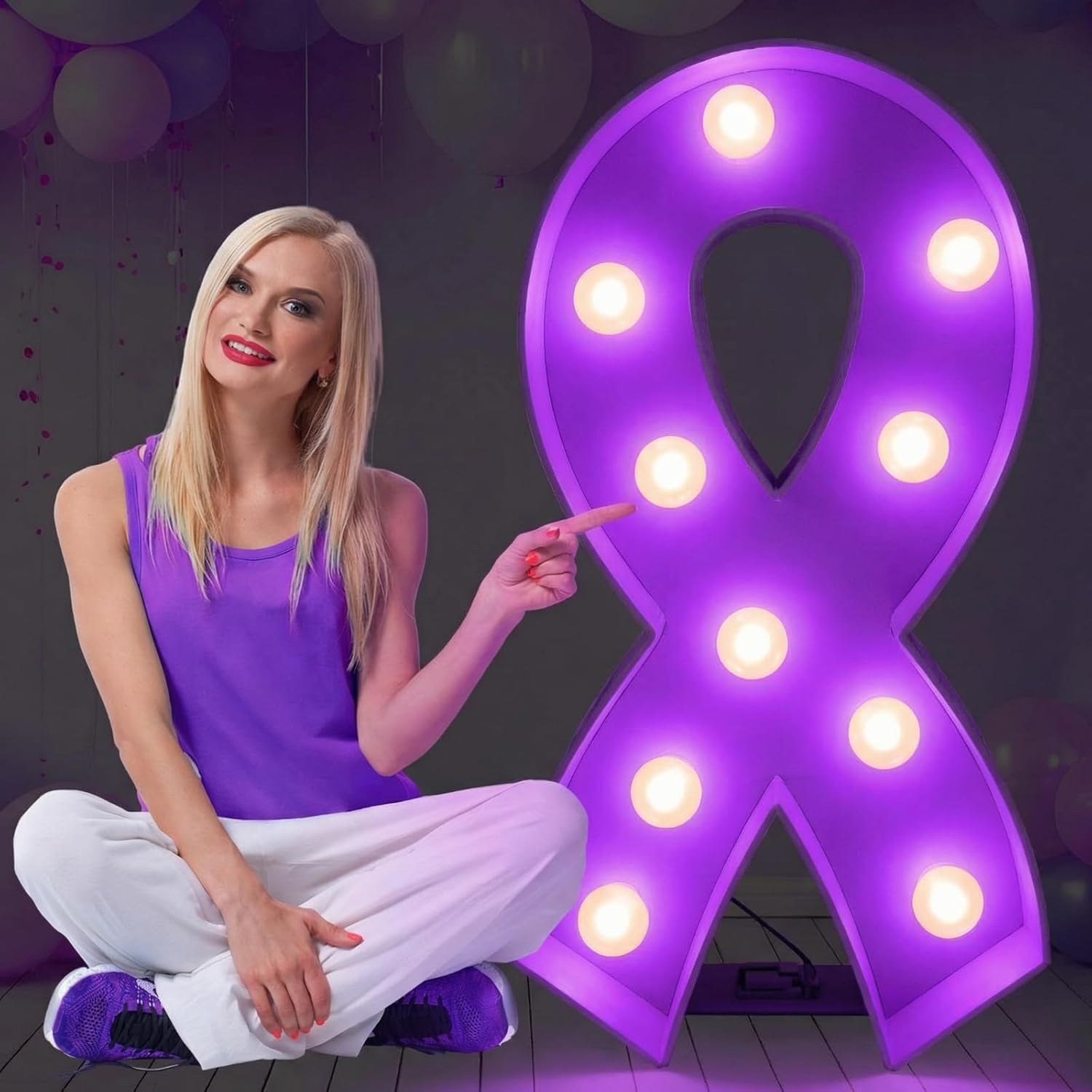 Retisee 3ft Light up Marquee Purple Cancer Awareness Ribbon Mosaic Balloon Frame with Light Epilepsy Pancreatic Cancer Awareness Items Pre-Cut Foam Board Lupus Domestic Violence Alzheimers Products