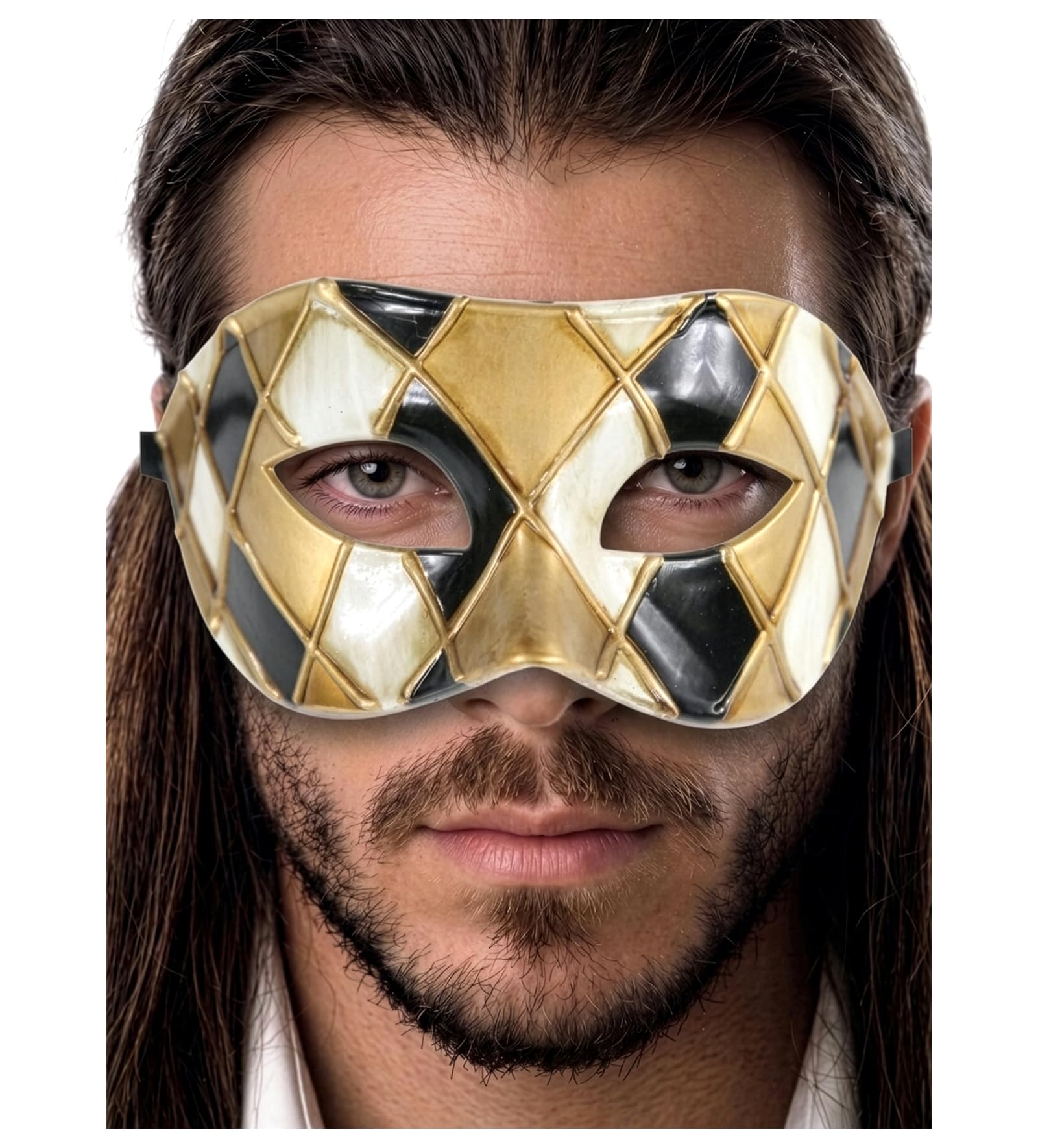 Luxury Mask Men's Vintage Design Masquerade Prom Mardi Gras Venetain One Size Black/Gold Checkered โ image 1