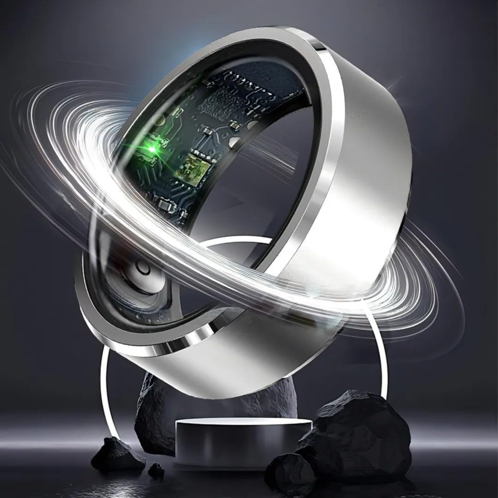 Anello intelligente per monitoraggio della salute, monitoraggio della frequenza cardiaca e dell'ossigeno nel sangue, controllo touch Bluetooth, impermeabile IPX8, leggero e indossabile