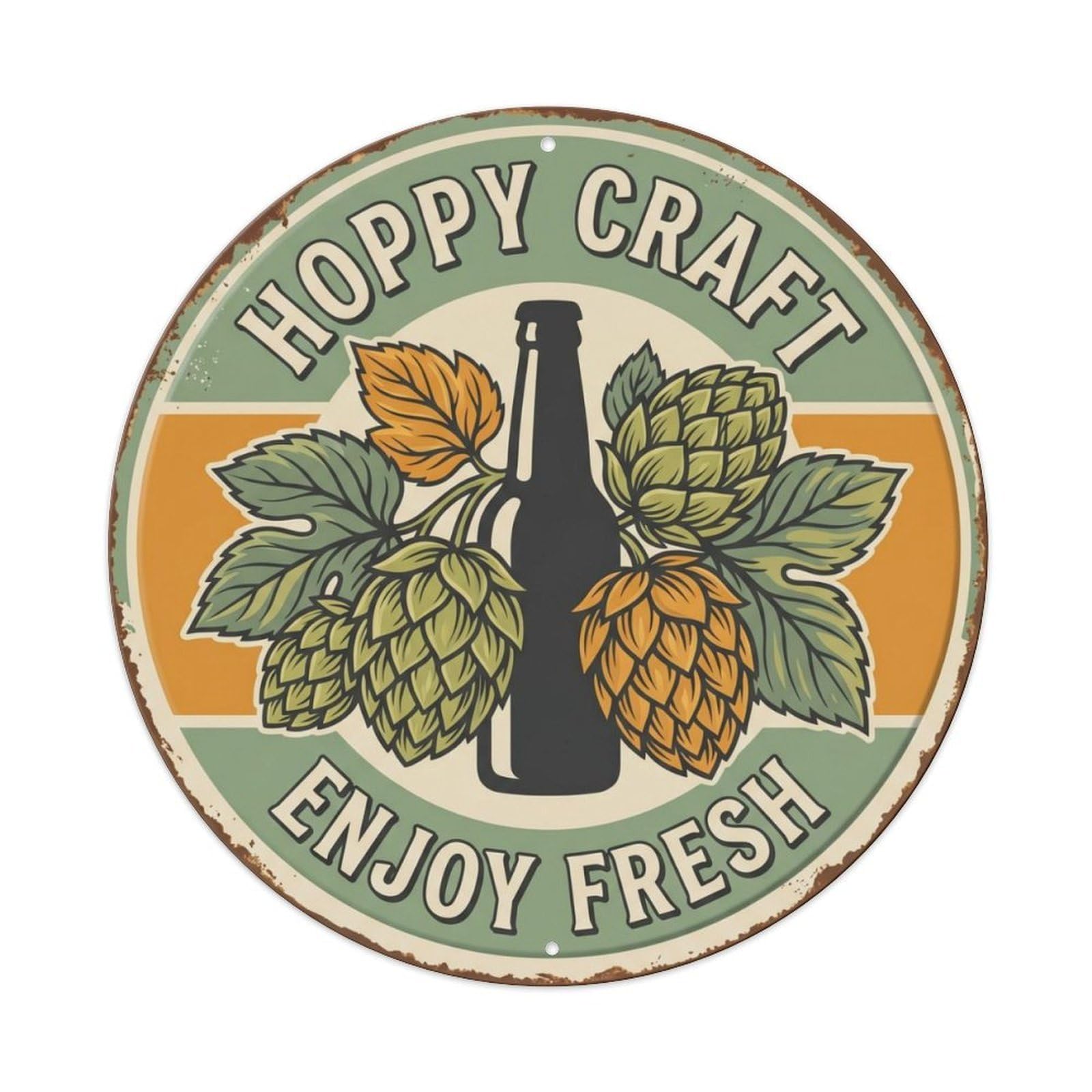 Hoppy Craft Enjoy Brewery Beer Metal Tin Sign Plaque Wall Decor for Cafe, Club Bar, Office, Home Garden Round Metal Poster 8x8Inch