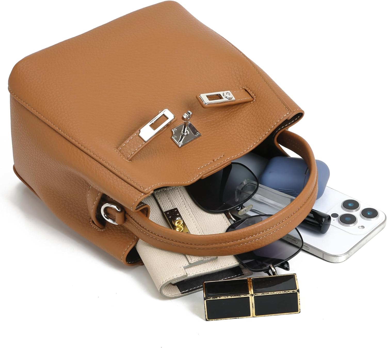 Ladies' wallet, light luxury bucket bag, lychee patterned handbag, high-end sense, one shoulder versatile crossbody bag - Image 7