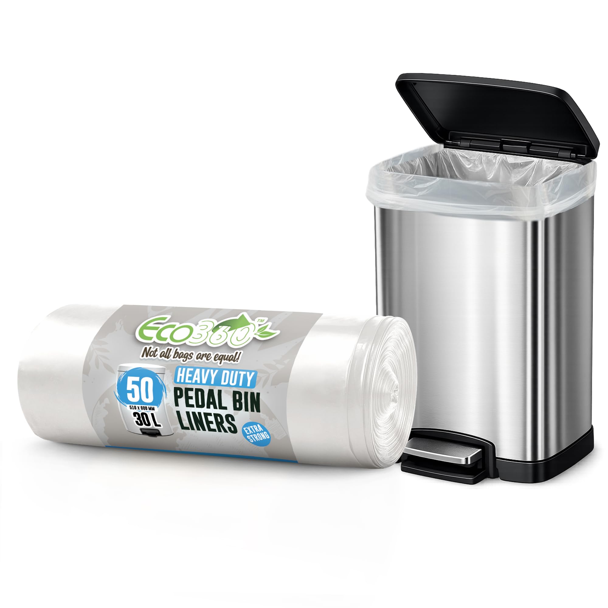 Ecobag White 30L Heavy Duty Pedal Bin Liners, 50 Roll