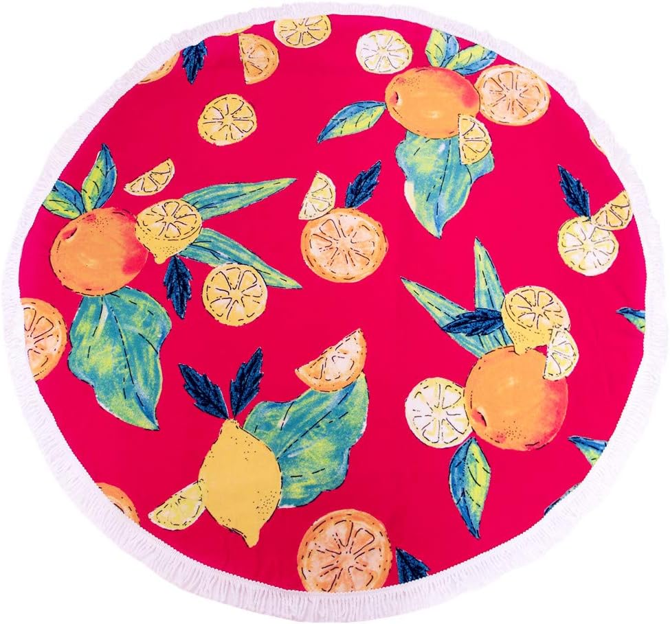 cckiise Round Mandala Tapestry Indian Wall Hanging Beach Throw Towel Yoga Mat Sunscreen Shawl wrap Skirt Tassels Cotton Beach Towel (red 2)