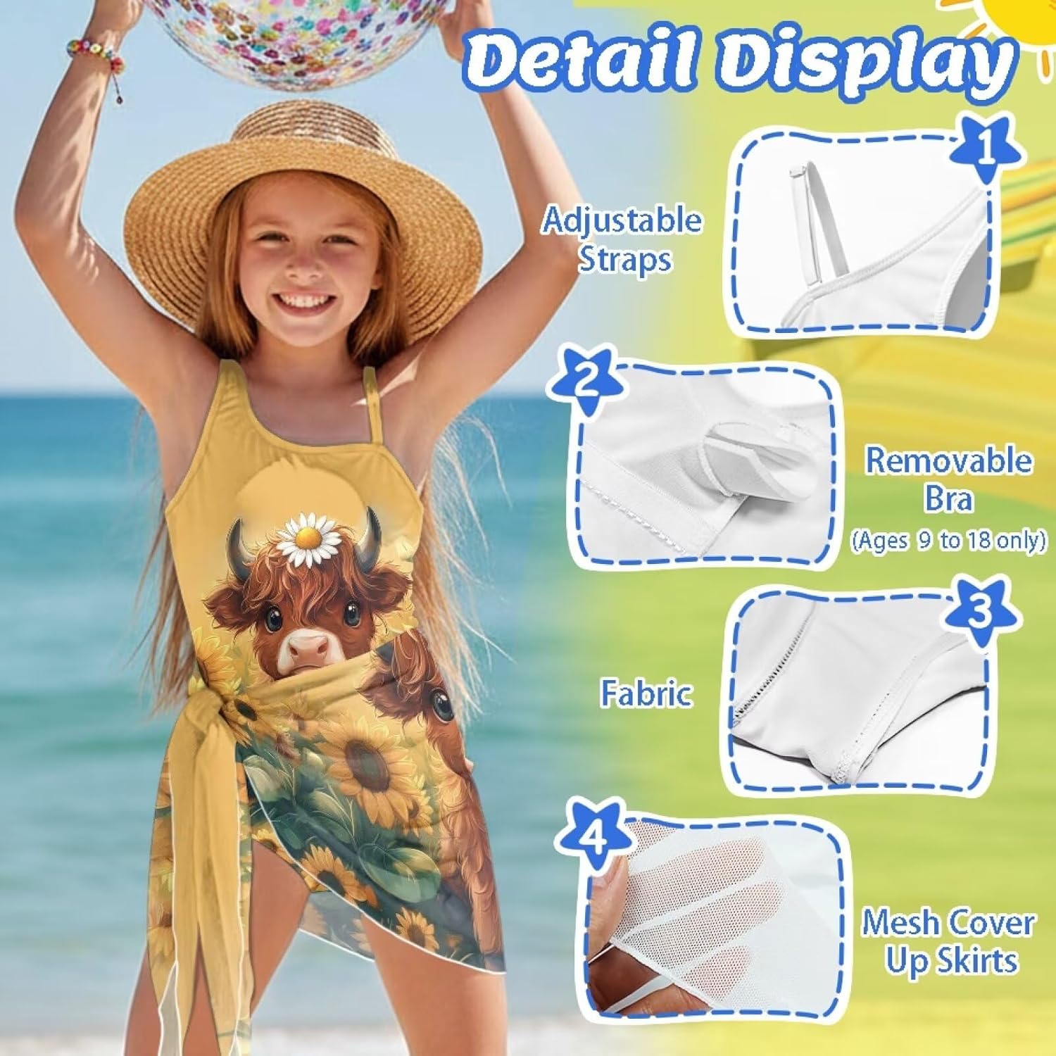 Upetstory Girls Swimsuit Cover Up Set Cut Out One Piece Bathing Suit 7-18