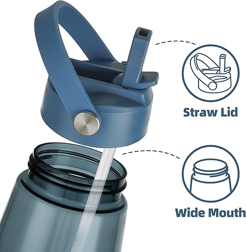 Miniatura 2 de OLDLEY Botella de agua de 32 onzas con popote, botella de agua deportiva a prueba de fugas con correa de transporte, botellas de agua grandes sin