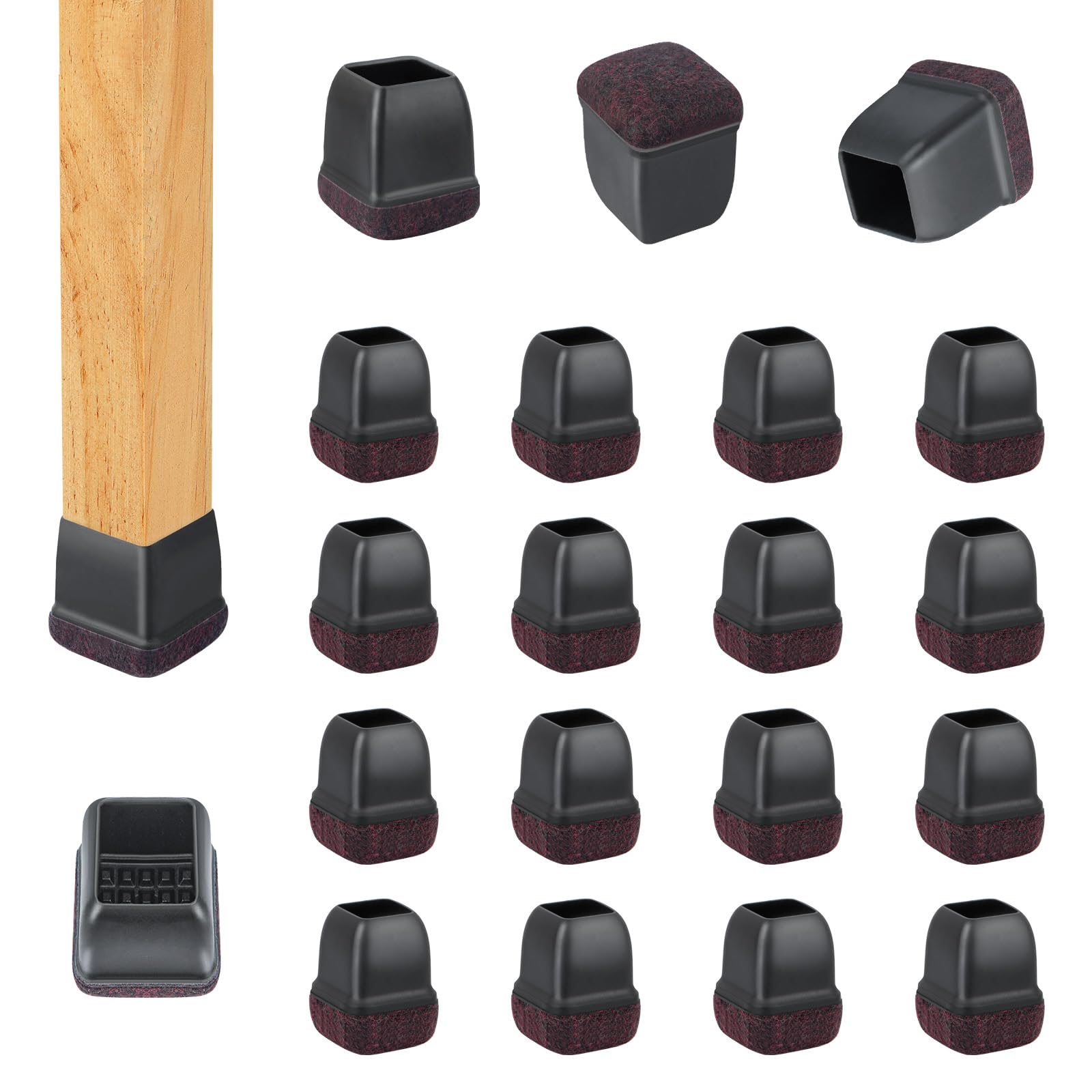 16-Pcs Square Silicone Chair Leg Floor Protectors, Thick &amp; Durable