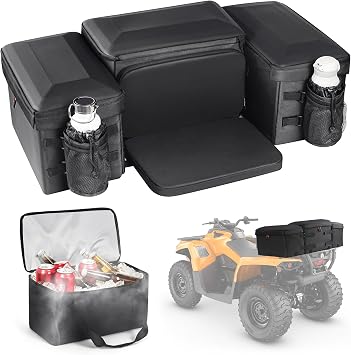PBYMT Upgraded ATV Bag, 74L Large Waterproof ATV Storage Bag with 14L Cooler Bag, 4 Wheeler Cargo Bag Rear Rack Seat Bag with Rain Cover Compatible with Polaris Sportsman Fourtrax Can-Am Kawasaki