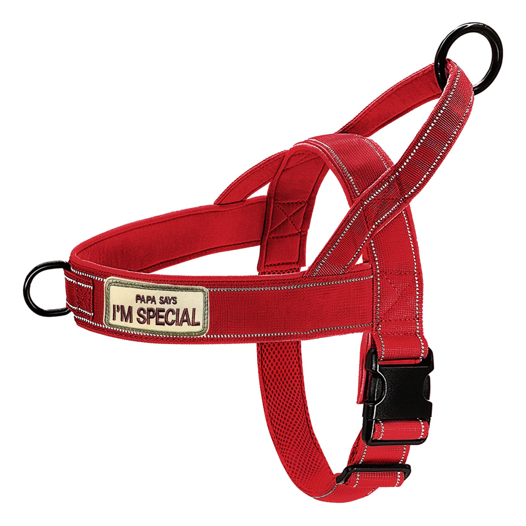 QIFBYFB Red No Pull Dog Harness for Small Medium Large Sized Dog, Reflective Escape Proof Adjustable Dog Harnesses with 2 Patch, XL
