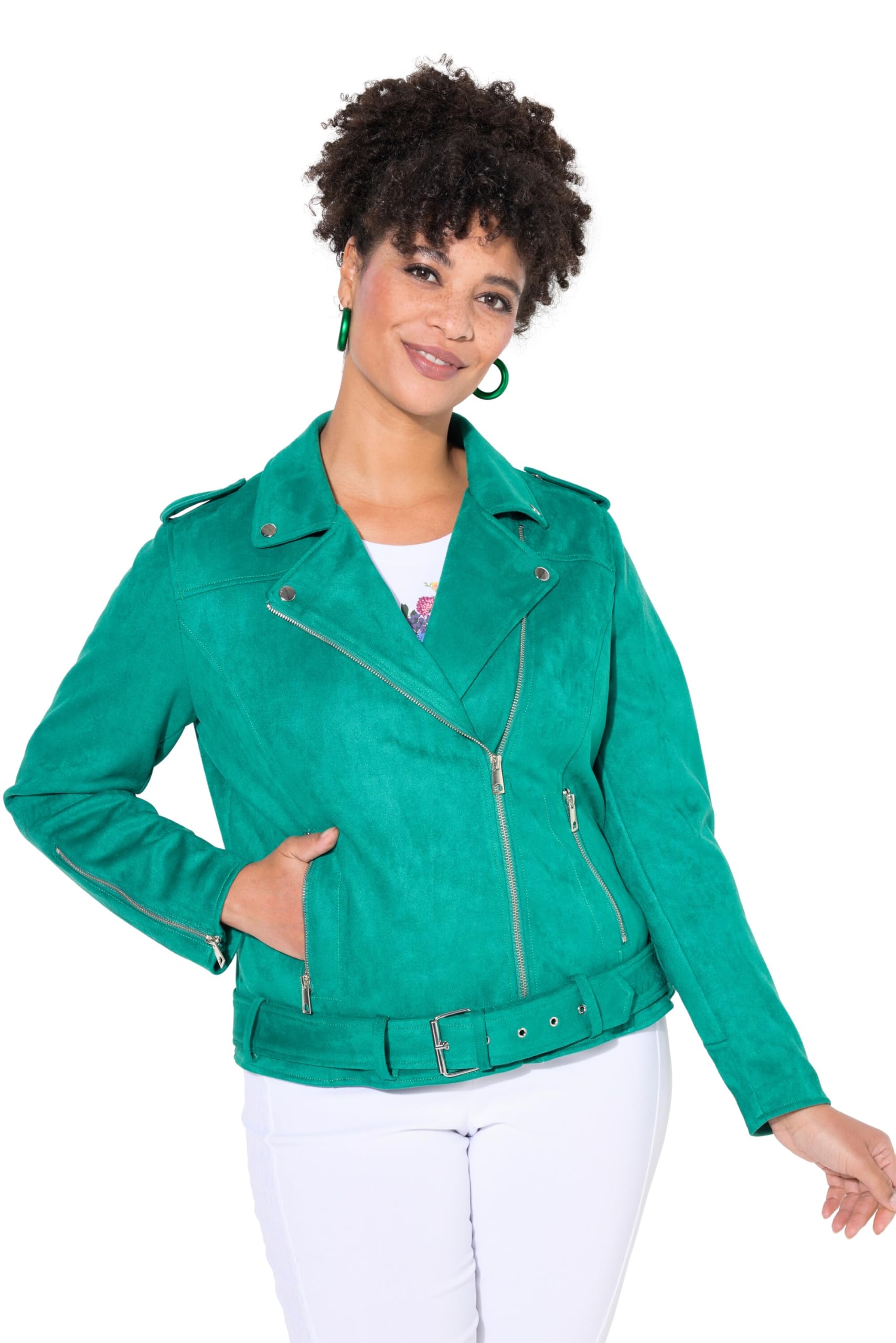 MIAMODA Damen große Größen Übergrößen Plus Size Bikerjacke, Veloursleder-Optik, Revrskragen 838772