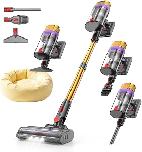 Vistefly V15 Ultra Aspirapolvere senza Fili, 58KPa 600W 80 Minuti Scopa Elettrica senza Filo Potente, Doppio Contenitore Anti-Groviglio Modalità Automatica per Pavimenti Tappeti Peli Animali