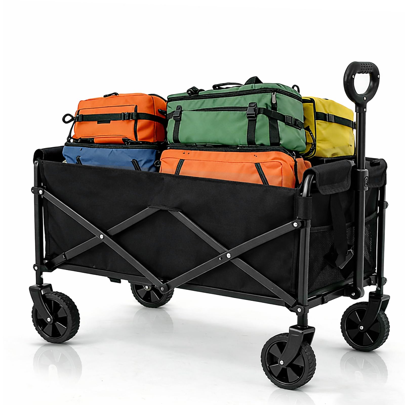 Photo 1 of Heavy Duty Collapsible Wagon Cart Rear Tailgate Design, 350lb Capacity 100L Extra Large Foldable Utility Wagon, Portable Folding Garden Cart with Cup Holders for Camping, Groceries, Beach?Black?