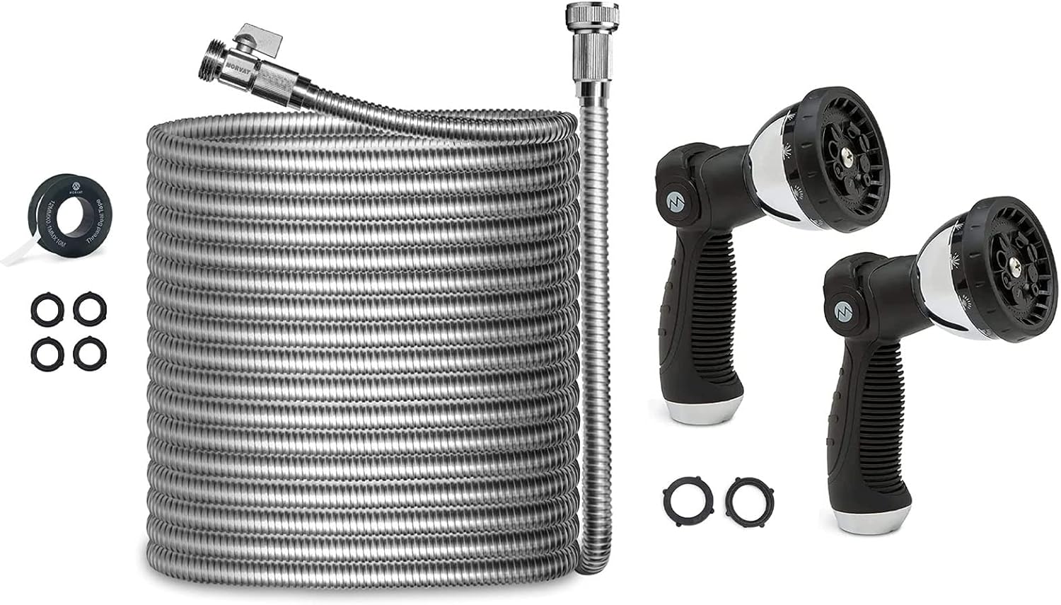 Morvat 150FT Stainless Steel Garden Hose with Brass Shut