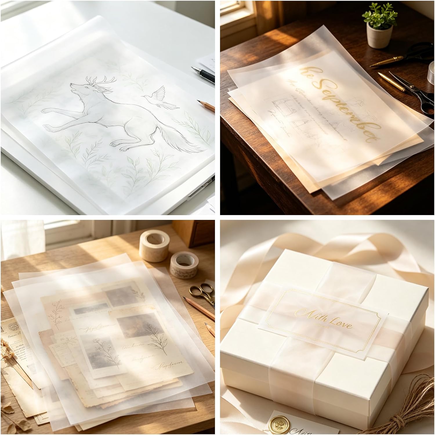 LANIAKEA 200 Sheets Translucent Vellum Paper 11x17 Vellum Tracing Paper Printable Transparent Printer Sheets for Invitations, Sketching & Drawing, Gift Box Liners