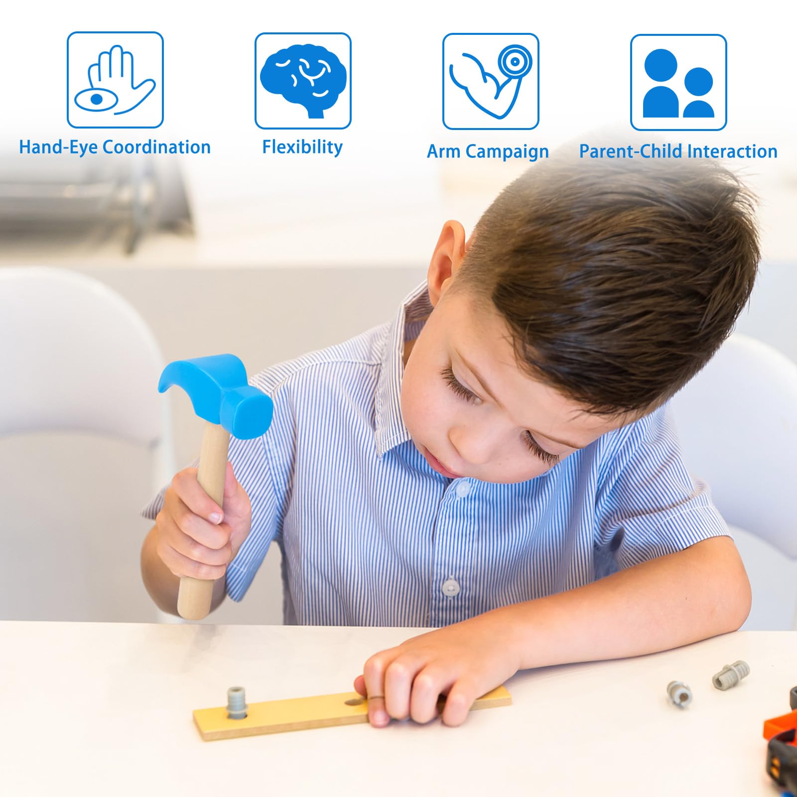 Juguetes de martillo de madera, martillos de simulación, herramientas de mantenimiento, juguetes educativos para niños, suministros de juegos de fiesta de cumpleaños (azul) 3