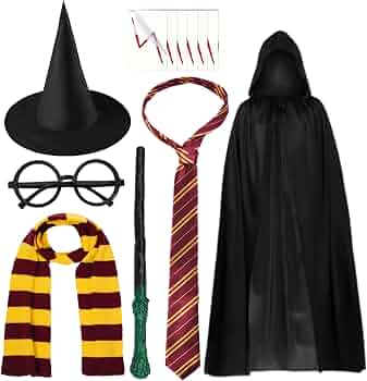 Set Costume Da Mago Per Adulti – 5 Pezzi: Mantello Con Cappuccio, Bacchetta, Sciarpa, Cravatta E Occhiali – Per Halloween E Cosplay - 2