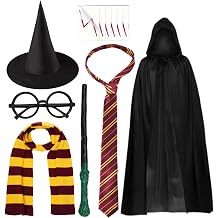 Kavoc 7 Pcs Wizard Outfit Include Cape Hat Glasses Scarf Tie Magic Wand and Tattoos Stickers for World Book Day Dress Up