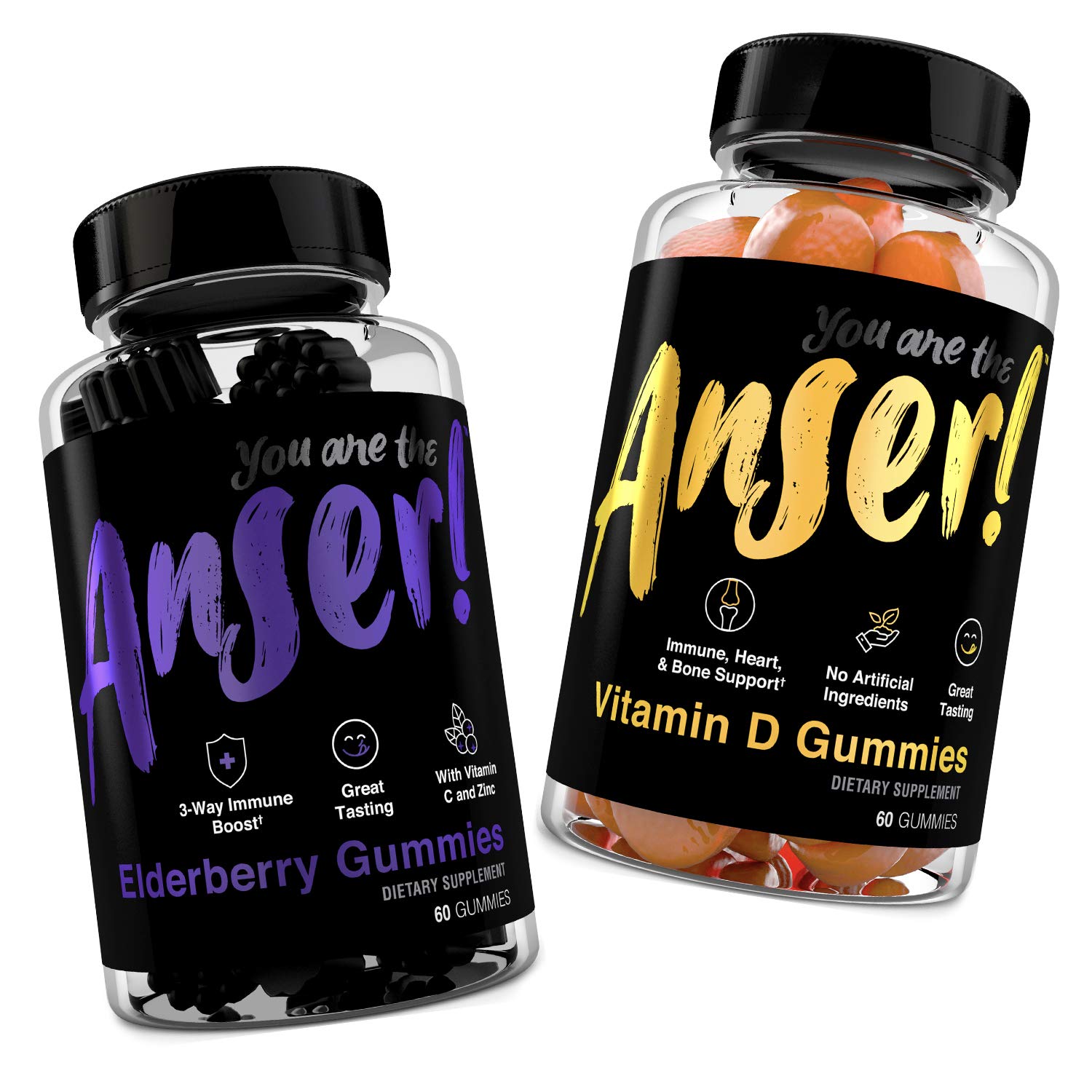 Anser Sambucus Elderberry Gummies with Zinc and Vitamin C + Anser Vitamin D3 Gummies for Immune Support - Supports Immune Defense - 30 Servings by Tia Mowry