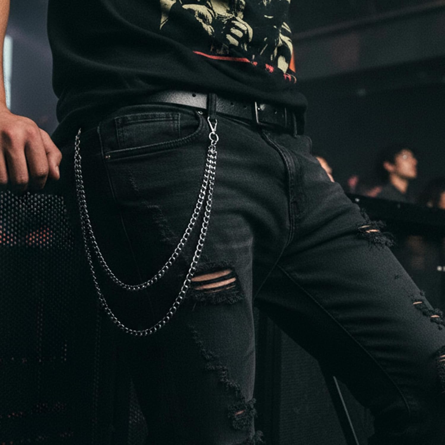 2 Layer Silver Pants Chain, 19-Inch Metal Purse Chains, Pocket Chain for Jeans, Hip-Hop Jeans Chains for Men Women Jean, Purse, Pants, Pocket - Image 3