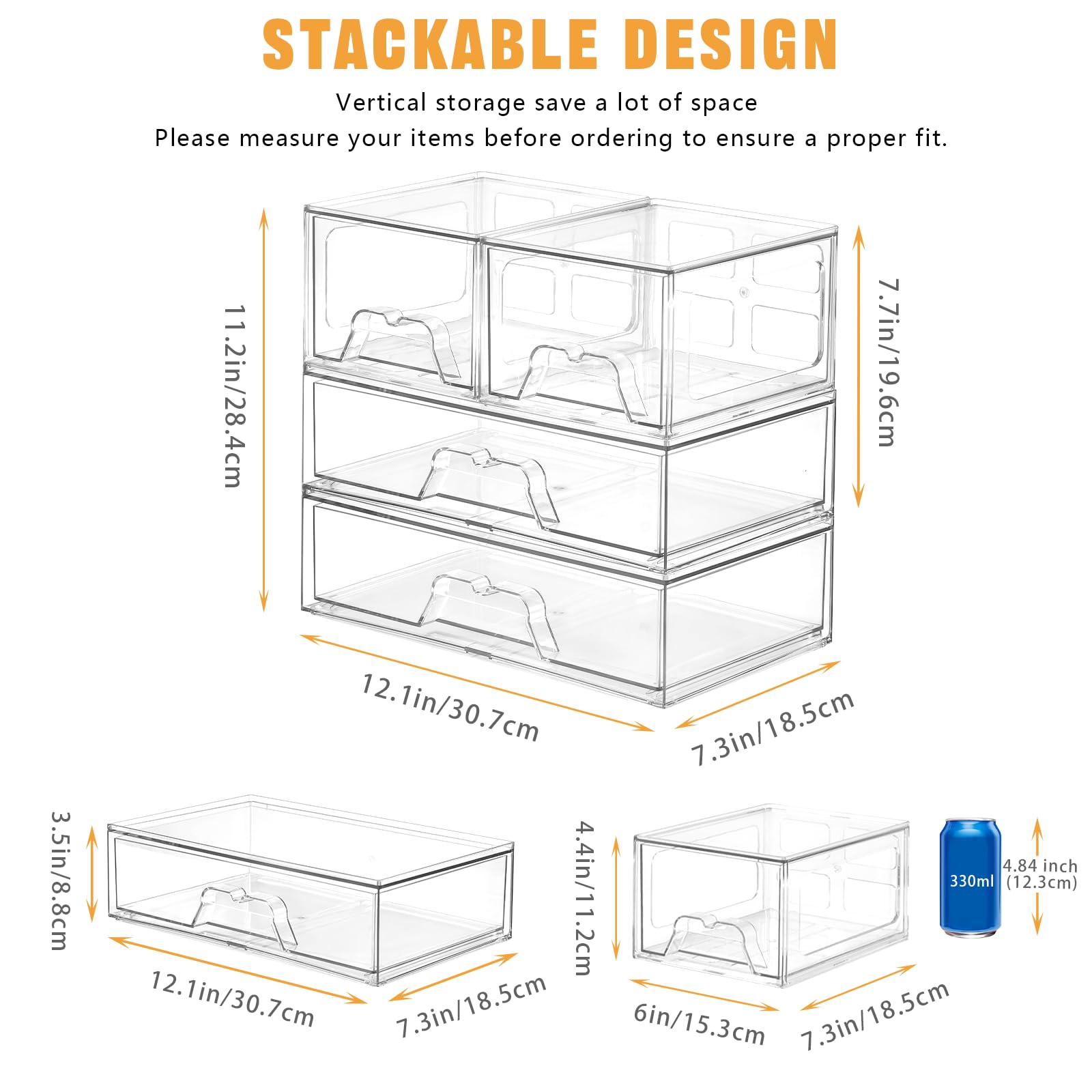 Stebopum Cajón apilable organizador cosmético con 4 cajones | Organizador de tocador transparente acrílico para cajón,Organizador de maquillaje,Almacenamiento y organización de baño