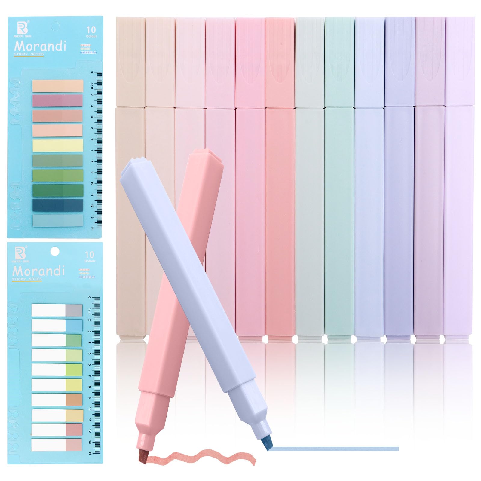 ZOCONE 12 PCS Subrayadores Pastel Subrayadores Fluorescentes Cuadrado Rotuladores Pastel con Notas Adhesivas Highlighter Pastel Aesthetic Resaltadores Color Pastel Marcadores para Estudiar Dibujar