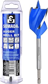 SOMADA 1-1/2-Inch x 6-1/2-Inch Auger Drill Bit for Wood, Quick Change Hex Shank 1/4-Inch, Three-Flute Ship Auger Long Drill Bit for Soft and Hard Wood, Plastic, Drywall and Composite Materials