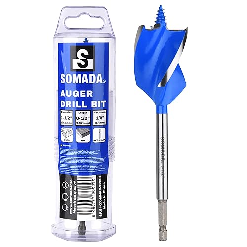 SOMADA Broca de taladro de 1-1/2 pulgadas x 6-1/2 pulgadas para madera, vástago hexagonal de cambio rápido de 1/4 pulgadas, broca larga de tres