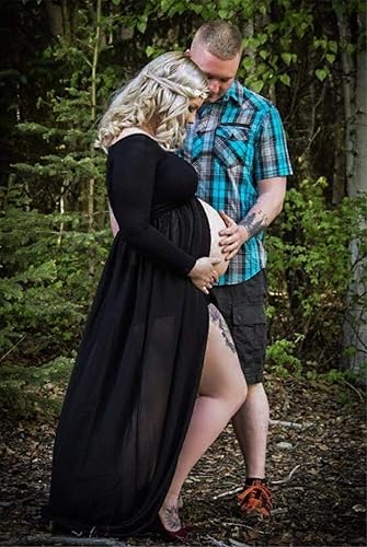 Miniatura 4 de ZIUMUDY Vestido de fotografía de gasa maxi de maternidad vestido frontal dividido para sesión de fotos