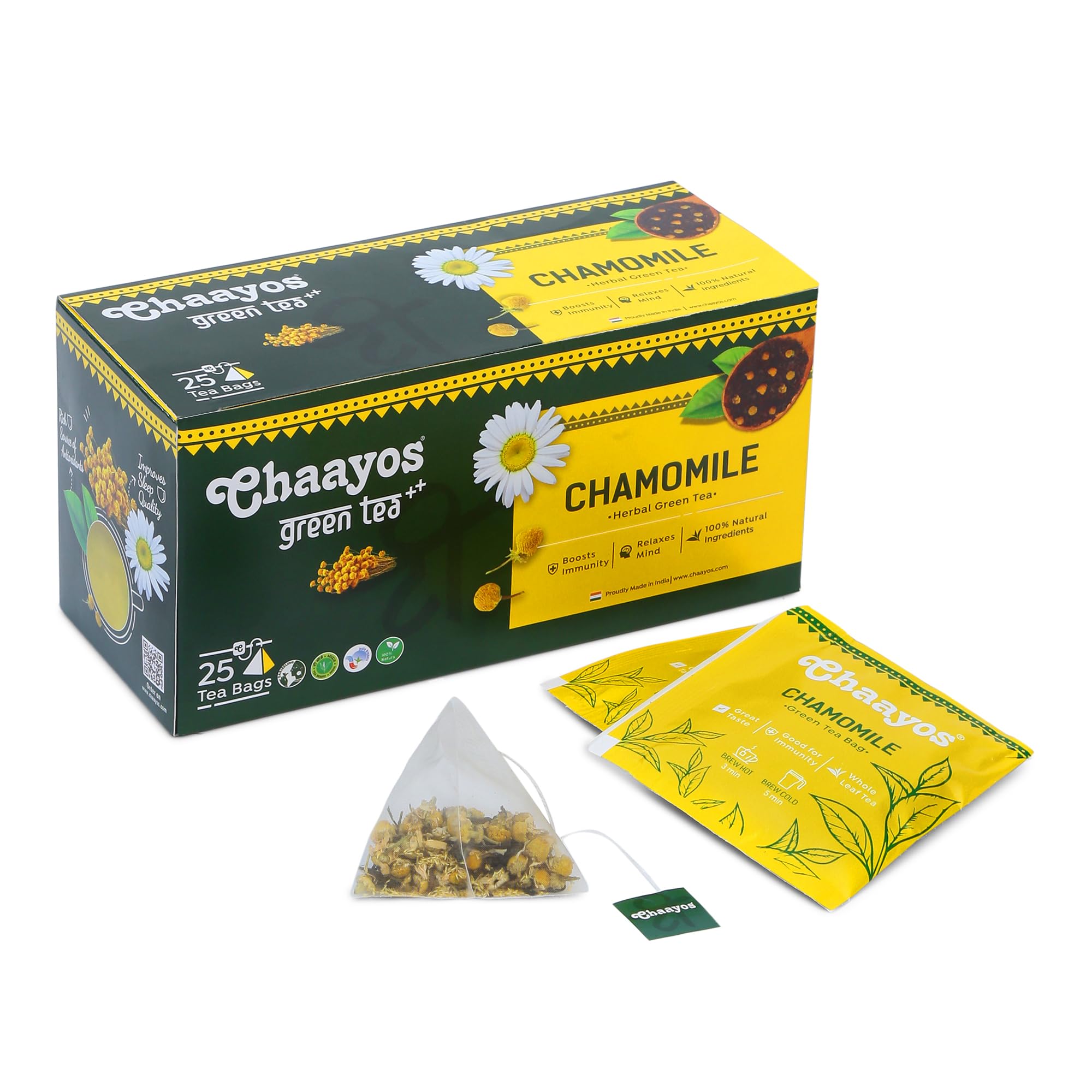 Chaayos Chamomile Tea - 50 Chamomile Green Tea Bags | Chamomile And Green Tea Leaves | Contains Pure Chamomile Flowers | Rich In Antioxidants | Whole Leaf Tea, 200 Gram (B09MKJK8TX) Amazon Price History, Amazon Price Tracker