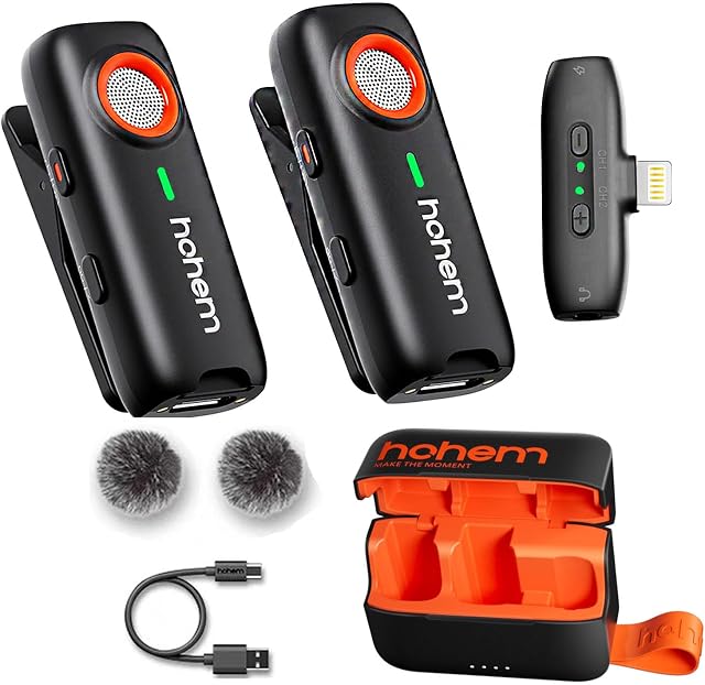 hohem MIC-01 bezprzewodowy mikrofon krawatowy do iPhone'a, iPada, certyfikat MFi, pilot zdalnego sterowania, 100 m, nagrywanie 7,5 godziny, mikrofon Plug-Play, do nagrywania vlogów, transmisji na żywo
