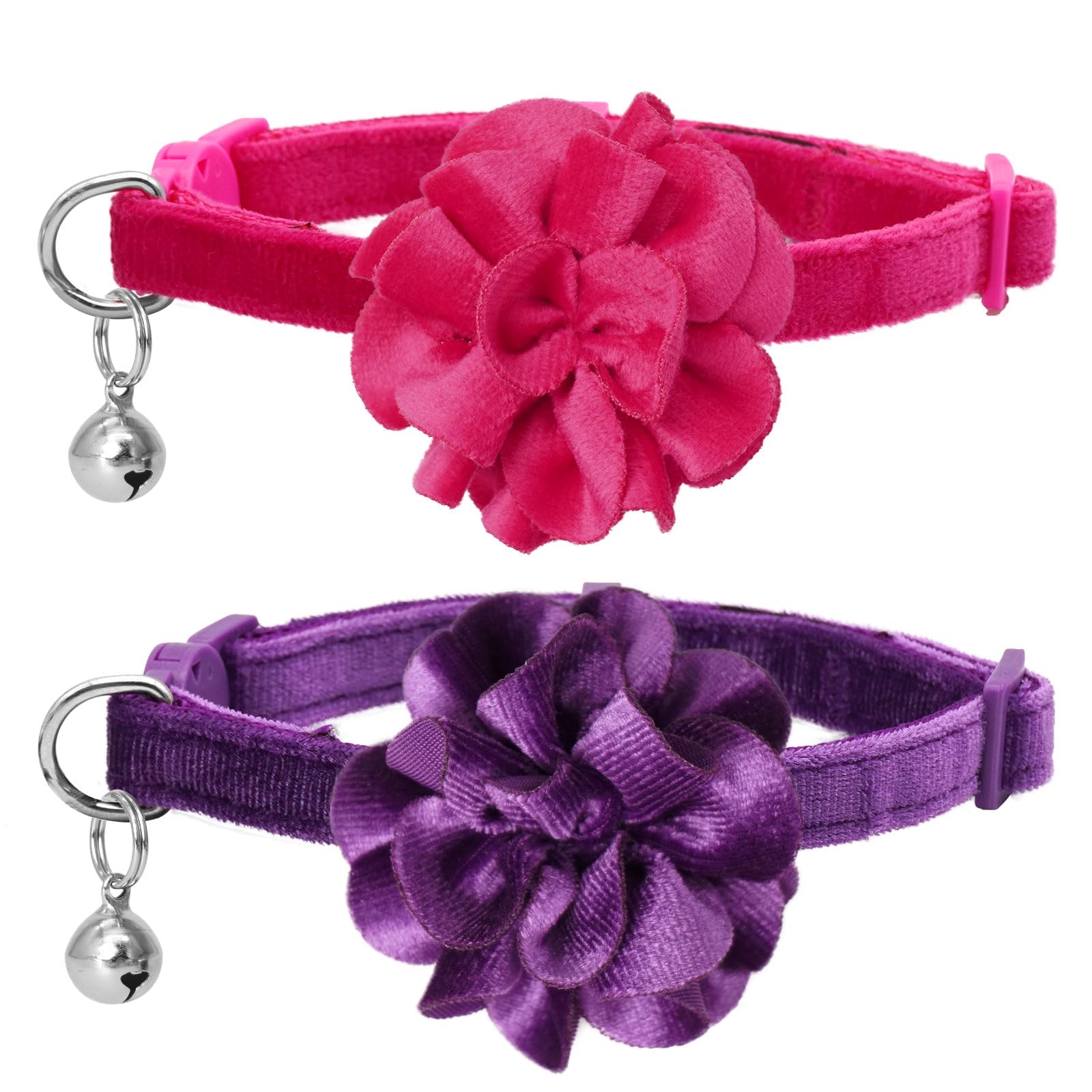 Azuza 2 Pack Cat Collar Floral with Bell and Removable Flower Bowtie