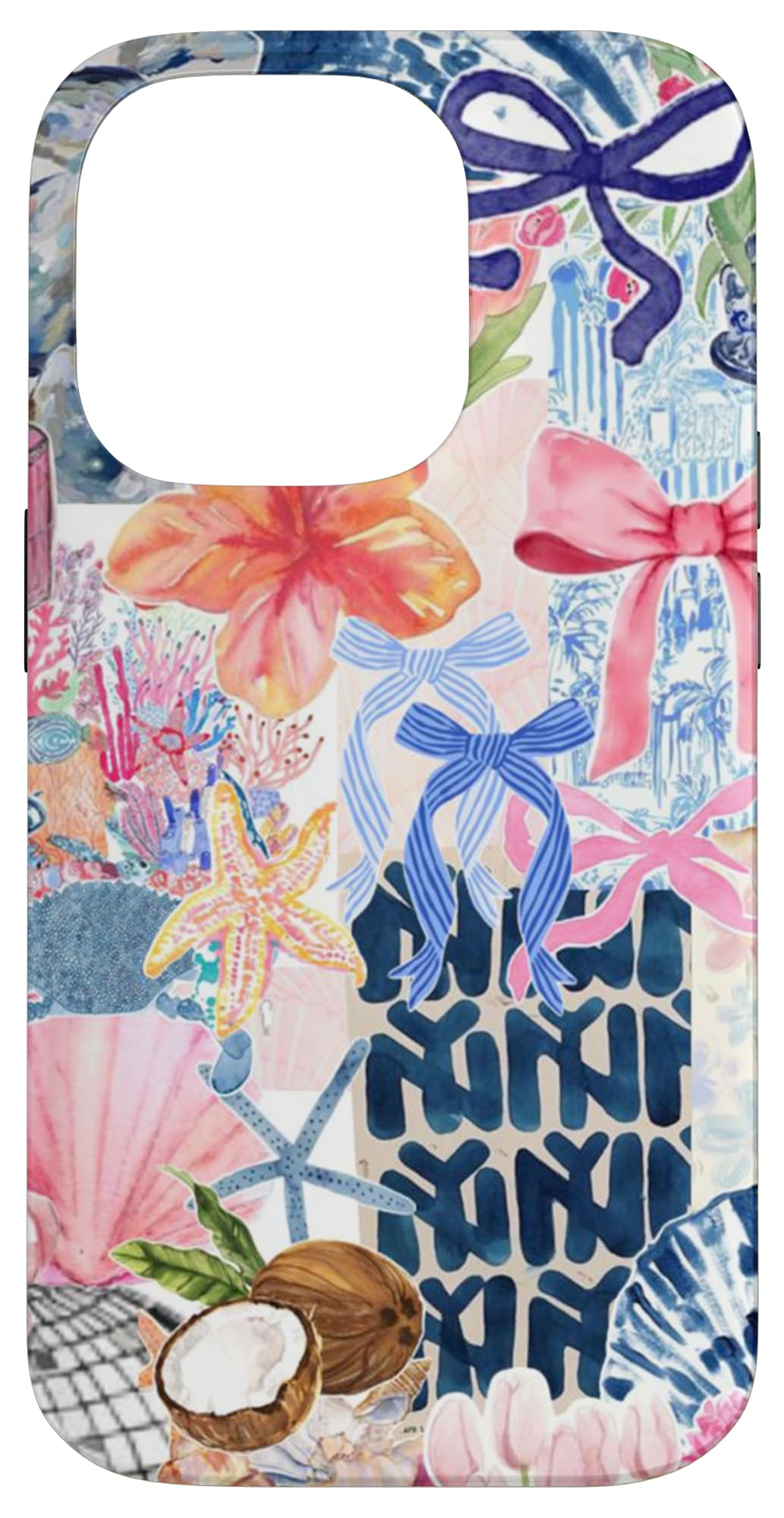iPhone 14 Pro Beachy Blue Coquette Collage Preppy and Cute Aesthetic Case