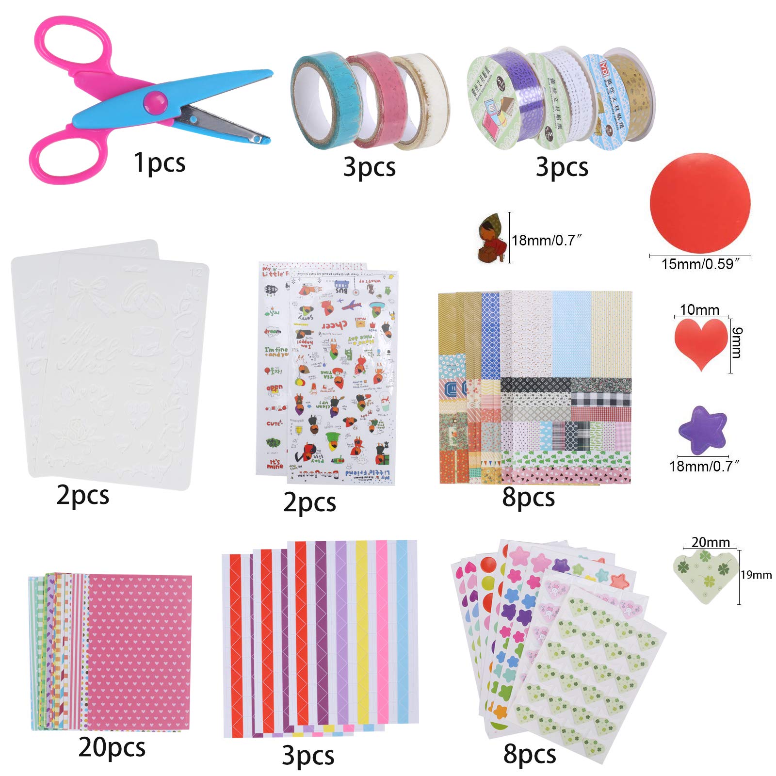 50 Pezzi Kit Scrapbooking - Adesivi Decorativi, Nastri, Forbici Per Album Foto, Diari, Lavoretti Fai Da Te - Foto 10