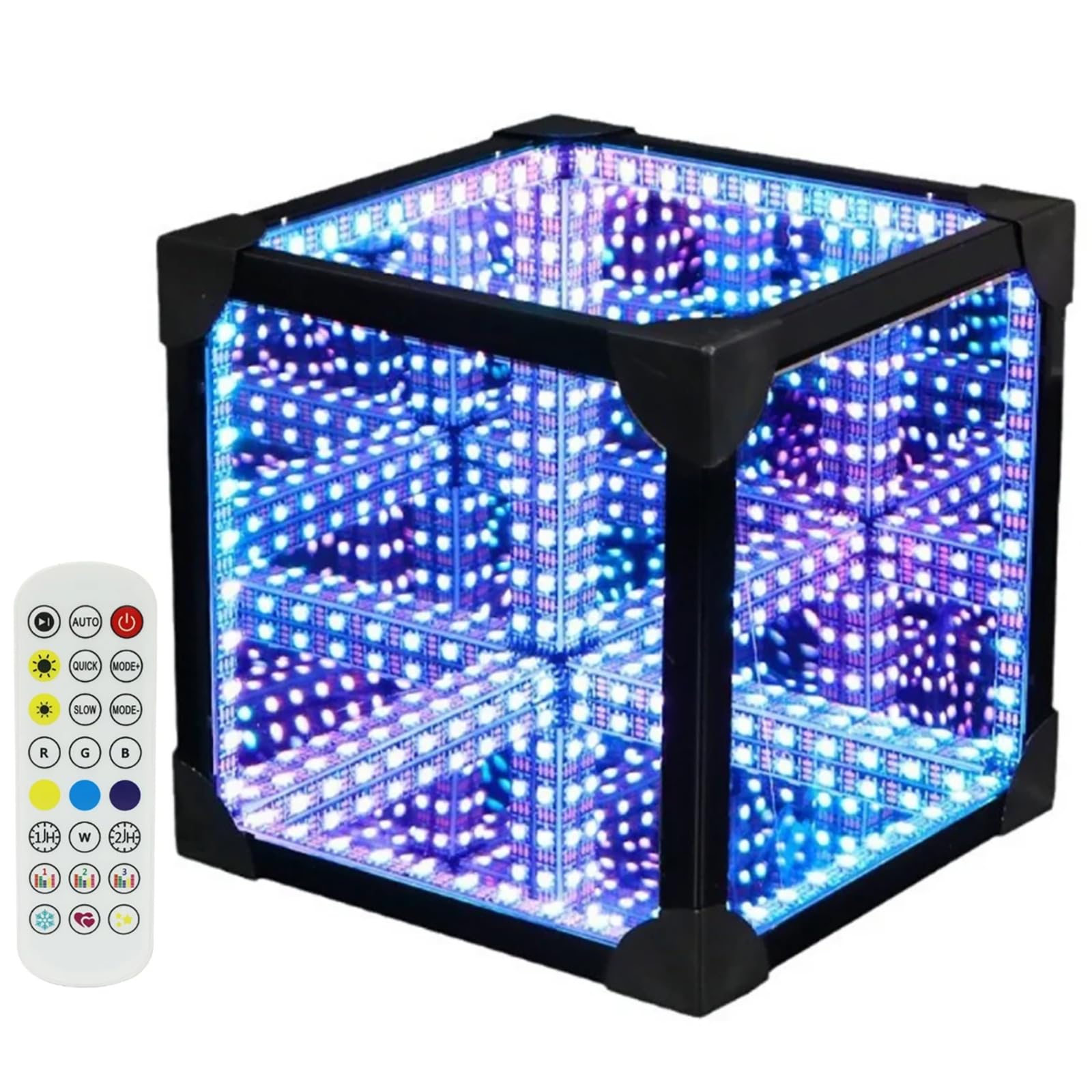 3D Cube LED Infinity Spiegel Tunnel Licht, RGB Sound Reactive Desktop Lampe mit Fernbedienung, Einzigartiges Nachtlicht für Gaming und Dekoration, 15 cm Quadrat