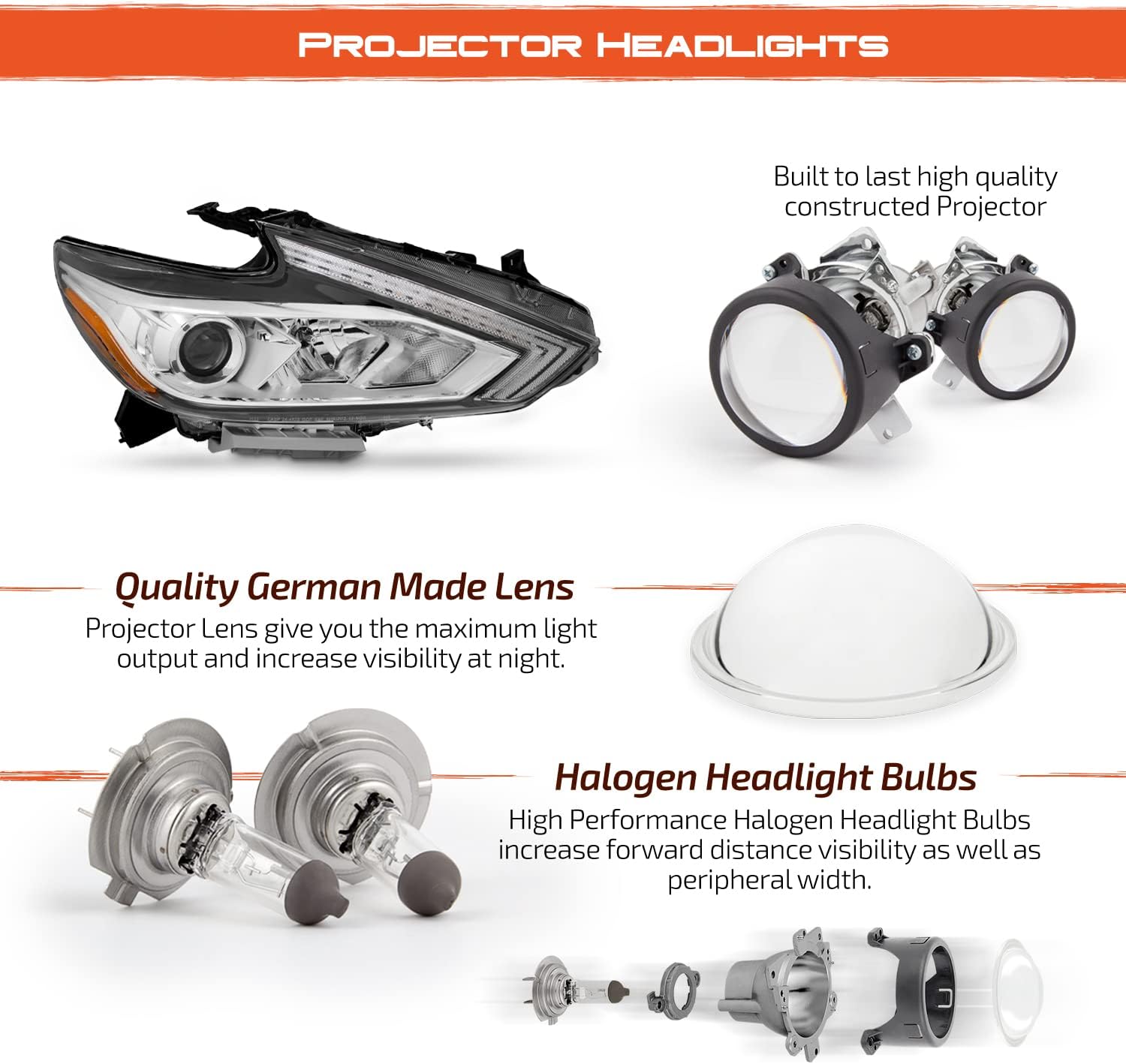 AKKON - Fit 2016 2017 2018 Altima 4-Door [Halogen Type] LED/DRL Switchback Daytime Signal Projector Headlights - Chrome Pair