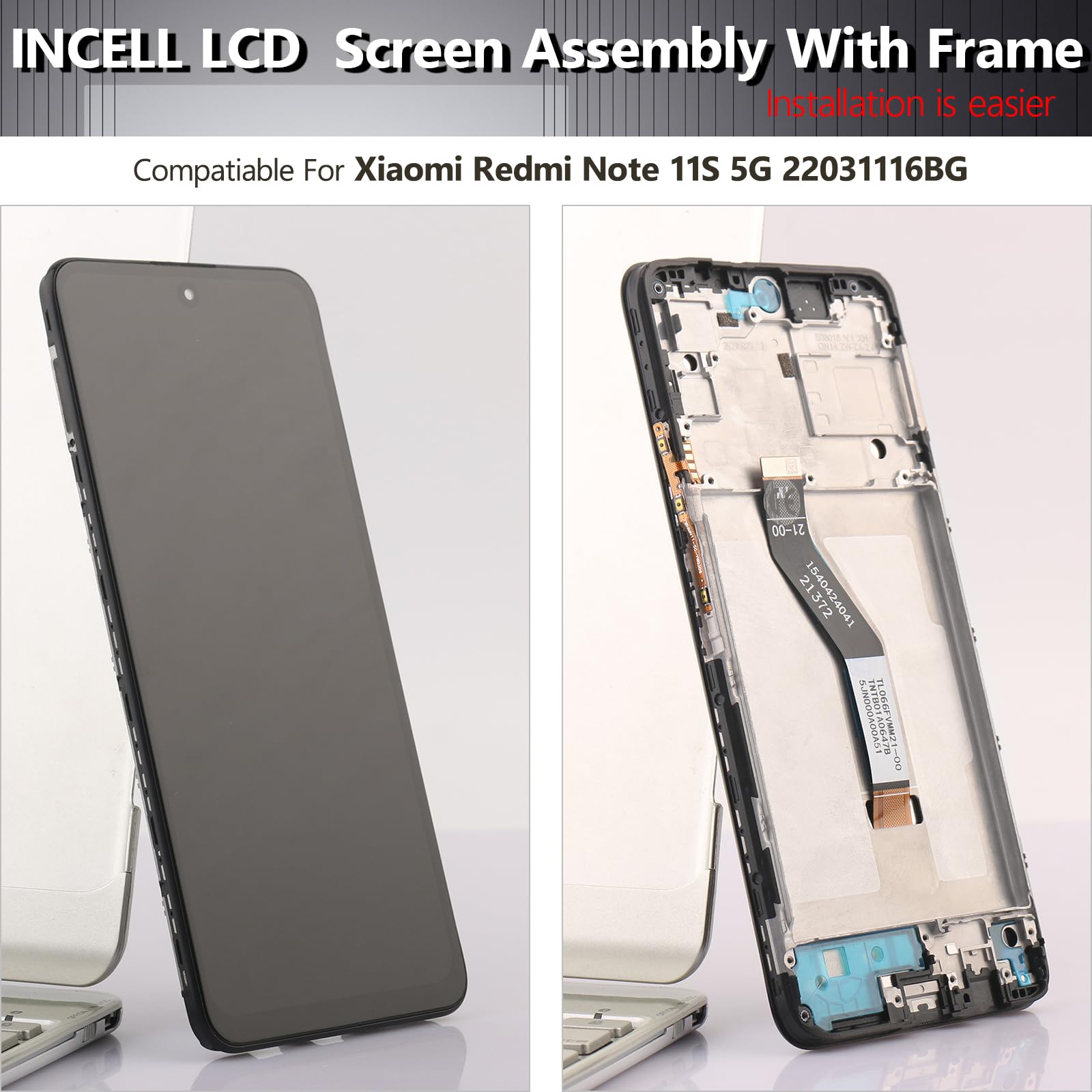 YHX-OU 6.6 Inch Black + Frame Display for Xiaomi Redmi Note 11s 5G 22031116BG LCD Display Touchscreen Screen Digitizer Assembly Glass with Tool + 1 x Screen Protector - Image 2