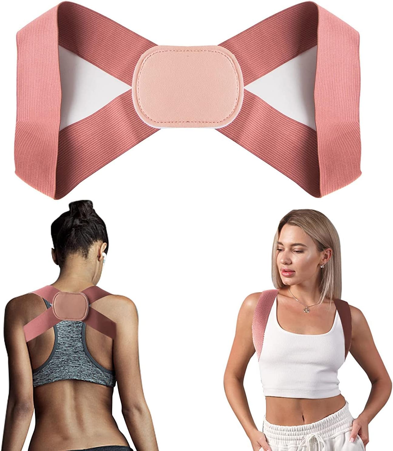 SYOSI Posture Corrector for Teens and Women, Adjustable Breathable Upper Back Brace Support Straightener for Teenagers and Women Support Belt Pain Relief for Shoulder Back(Pink) 2 Pieces