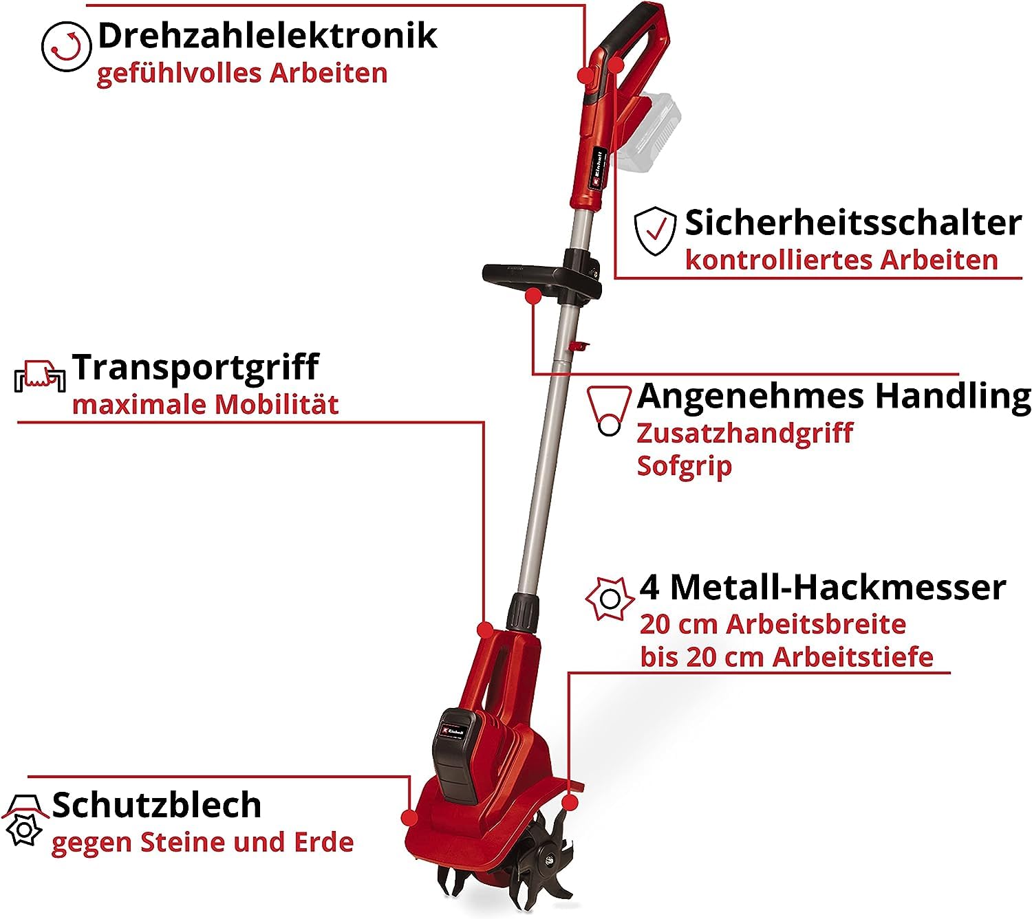 Einhell Akku-Bodenhacke GE-CR 18/20 Li E-Solo Power X-Change (18 V, Li-Ion, elektronische Drehzahlregulierung, 4 Hackmesser, Zusatzhandgriff, ohne Akku und Ladegerät)