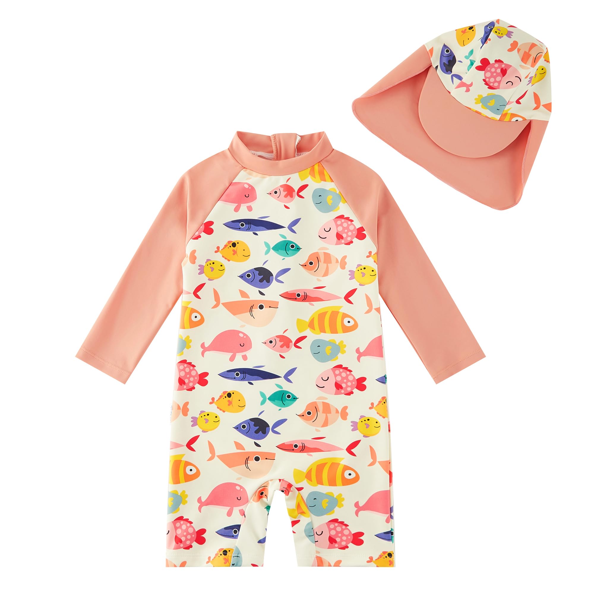 upandfast Baby/Toddler Swimsuit UPF 50+ Sun Protection One Piece Zipper Bathing Suit with Sun Hat Infant Beach Swimwear
