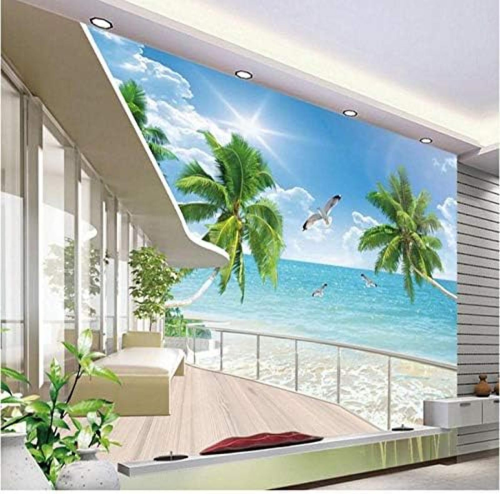 Papier peint 3D paysage de la mer Égée pour agrandir un petit salon